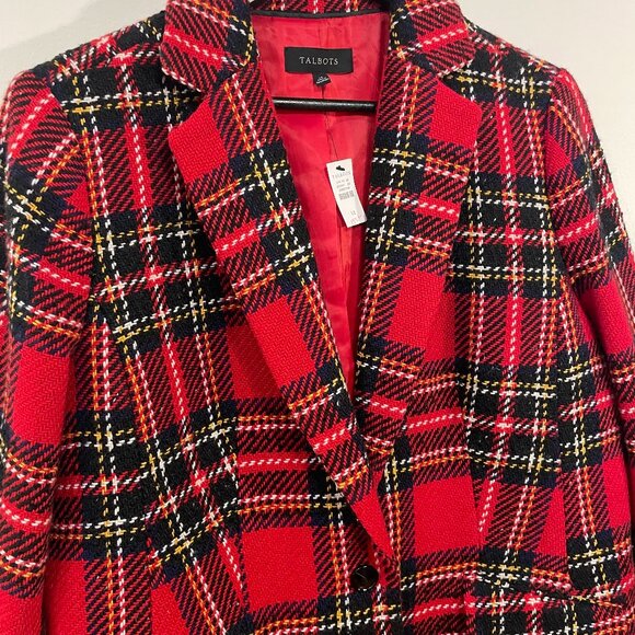 New Talbots Wool Blend Tartan Blazer Red 14, L $199 - Picture 4 of 8